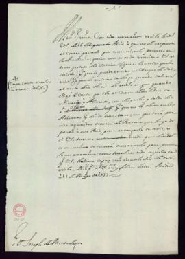 Minuta de la carta de Vincencio Squarzafigo a José de Montealegre en la que le indica que su peti...