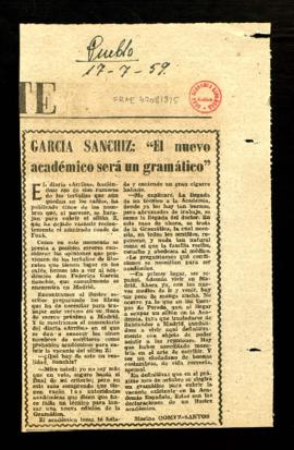 García Sanchiz: El nuevo académico será un gramático, por Marino Gómez-Santos