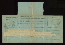 Telegrama de Juan Saco al director [Ramón Menéndez Pidal] de pésame en nombre del claustro del in...