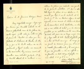 Carta de Antonio Alcalá Venceslada a Francisco Rodríguez Marín en la que le informa de que sabe q...