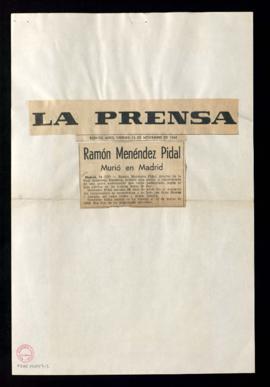 Ramón Menéndez Pidal murió en Madrid