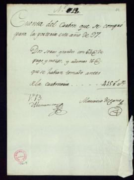 Cuenta del carbón qe se compró para la portería en 1797