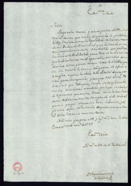 Carta de Miguel Gutiérrez de Valdivia [al marqués de Villena] de comunicación de la concesión por...