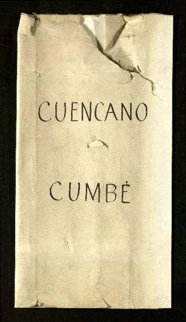 Carpetilla con el rótulo Cuencano / Cumbé