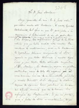 Minuta de la carta del secretario accidental [Antonio María Segovia] a José Monlau de comunicació...