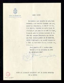Oficio de Juan Zaragüeta, secretario de la Real Academia de Ciencias Morales y Políticas al secre...