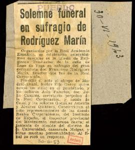 Recorte de prensa del diario Pueblo con la noticia del Solemne funeral en sufragio de Rodríguez M...