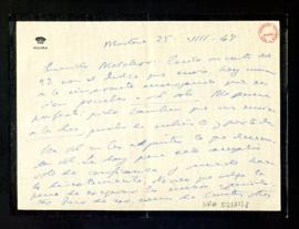 Carta de Gabriel Maura a Melchor Fernández Almagro en la que acusa recibo del Índice, que manda a...