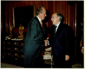 Juan Carlos I estrecha la mano a Manuel Pizarro