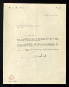 Carta de Florentino Pérez-Embid a Melchor Fernández Almagro en la que le agradece el artículo que...