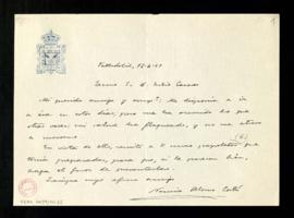 Carta de Narciso Alonso Cortés a Julio Casares con la que le remite unas papeletas para que las p...