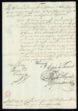 Orden del marqués de Villena de libramiento a favor de Manuel Pellicer de Velasco de 90 reales y ...