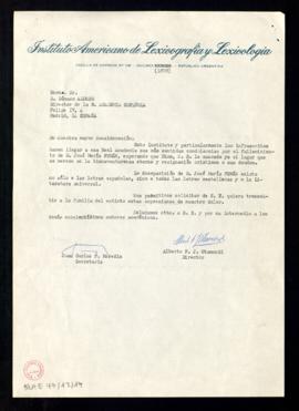 Carta de Juan Carlos F. Merediz y Alberto F. J. Otamendi, secretario y director del Instituto Ame...