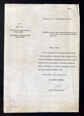 Copia del oficio de Ramón Ruiz del Árbol, cónsul general, al ministro de Asuntos Exteriores con e...