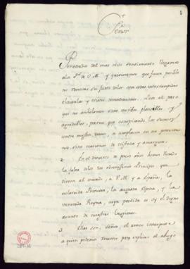Primera versión manuscrita de la oración que hizo la Real academia Española al rey [Fernando VI] ...