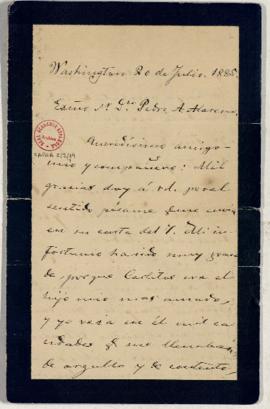 Carta de Juan Valera a Pedro [Antonio] de Alarcón en la que agradece el pésame por la muerte de s...