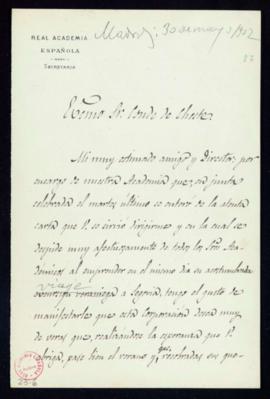 Minuta de la carta del secretario [Mariano Catalina] al conde de Cheste por la que le traslada el...
