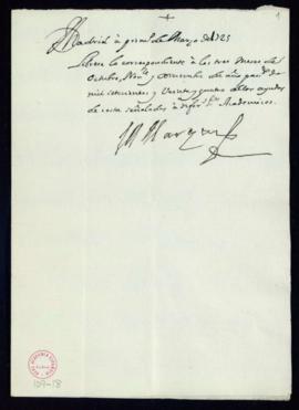 Orden del marqués de Villena del despacho de los libramientos correspondientes a las ayudas de co...
