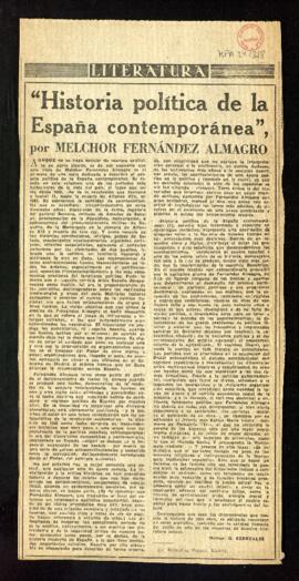 Historia política de la España contemporánea, por Melchor Fernández Almagro, de Manuel C. Cerezales