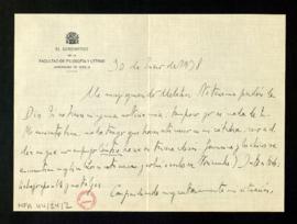 Carta de Jorge Guillén, catedrático de la Universidad de Sevilla, a Melchor Fernández Almagro en ...
