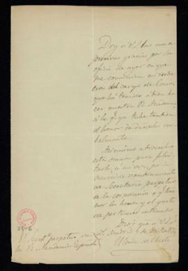 Carta del conde de Cheste al secretario [Manuel Tamayo y Baus] de agradecimiento a la Academia po...