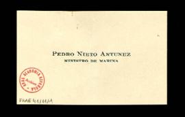 Tarjeta de visita de Pedro Nieto Antúnez, ministro de Marina