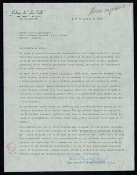 Carta de Marcial Pérez Cascajar al secretario en la que le solicita copias del expediente y demás...