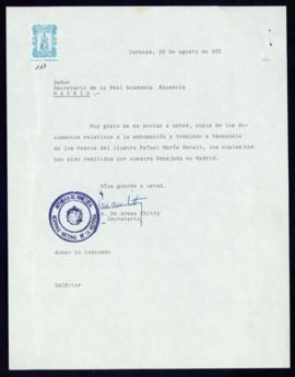 Carta de J[osé] A[ntonio] de Armas Chitty, secretario de la Academia Nacional de la Historia de V...