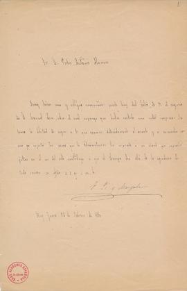 Carta de Francisco Pi y Margall a Pedro Antonio de Alarcón en la que le ruega que contribuya a la...