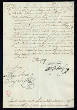 Orden del marqués de Villena del libramiento a favor de Manuel de Villegas y Oyarvide de 768 real...