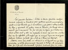 Carta de Antonio Gallego Burín, alcalde de Granada, a Melchor Fernández Almagro en la que le agra...