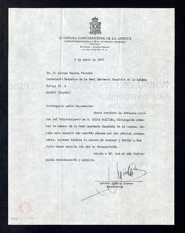 Carta de Arturo Agüero Chaves, secretario de la Academia Costarricense de la Lengua, a  Alonso Za...