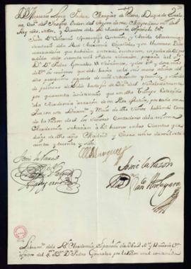 Orden del marqués de Villena del libramiento a favor de Pedro González de 602 reales y 12 maraved...