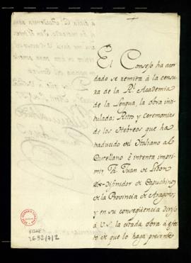Oficio de Manuel Antonio de Santisteban al secretario con el que, de orden del Consejo [de Castil...