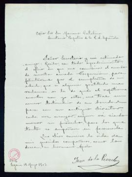 Carta de Juan de la Pezuela al secretario, Mariano Catalina, en la que agradece la felicitación r...