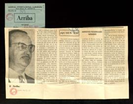 Recorte del diario Arriba con el artículo titulado Antonio Rodríguez-Moñino