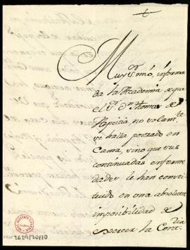 Carta de Francisco Antonio de Angulo a Francisco Antonio Zapata para que, dado la enfermedad de T...