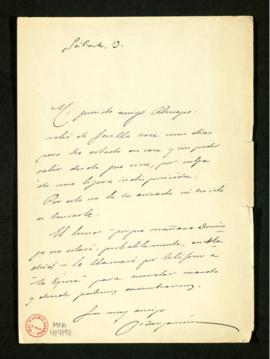 Carta de José Bergamín a Melchor Fernández Almagro en la que le dice que, a su vuelta de Sevilla,...