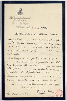 Carta de Isidro Escandell, diputado provincial por el distrito de Alcira-Alberique, a Antonio Mau...