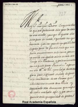 Carta de Fernando de Bustillos y Azcona a Juan de Ferreras en la que explica la razón de su ausen...
