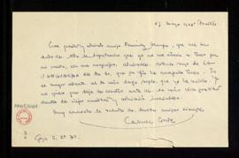 Carta de Carmen Conde a Melchor Fernández Almagro en la que le dice que con el magnífico artículo...