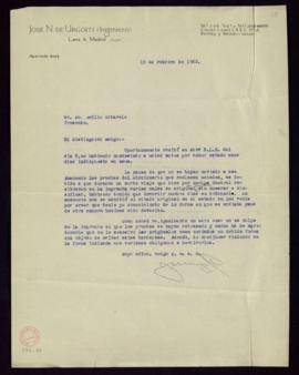 Carta de José N. de Urgoiti a Emilio Cotarelo en la que le dice que no han podido enviar a la Aca...