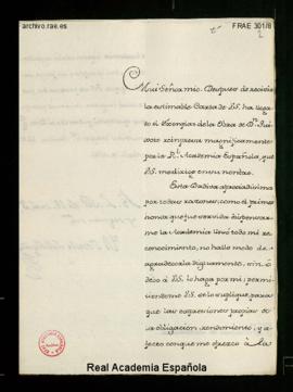 Carta del conde del Águila a Manuel de Lardizábal y Uribe de agradecimiento por el envío de un ej...