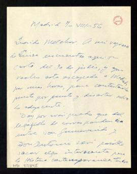 Carta de Gabriel Maura a Melchor Fernández Almagro en la que le dice que del legajo de las cartas...