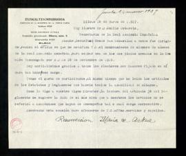 Carta de Resurrección María de Azkue a Emilio Cotarelo en la que acusa recibo del nombramiento co...