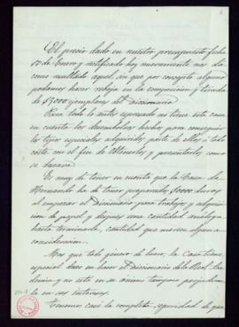 Carta de la Librería Hernando con los detalles del coste de impresión del Diccionario