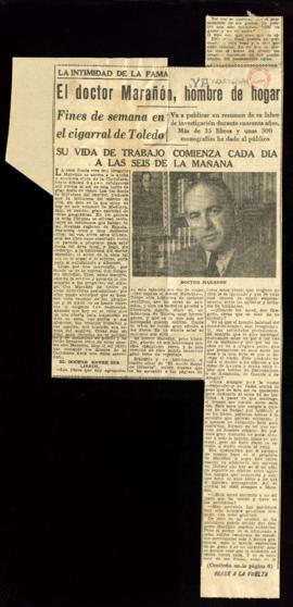 Recorte de prensa del diario Ya con la entrevista El doctor Marañón, hombre de hogar, firmada por...