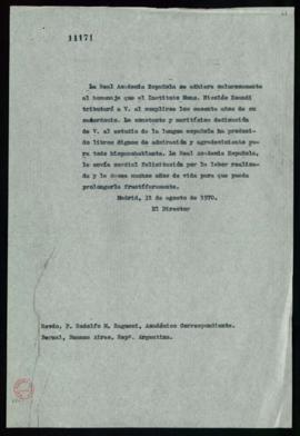 Copia sin firma de la carta del director de adhesión a la conmemoración del 60 aniversario de sac...