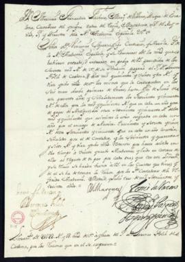 Orden del marqués de Villena de libramiento a favor de Lorenzo Folch de Cardona de 2522 reales y ...