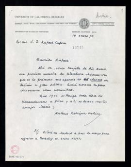 Carta de Antonio Rodríguez-Moñino a Rafael [Lapesa] en la que incluye una muestra de literatura c...